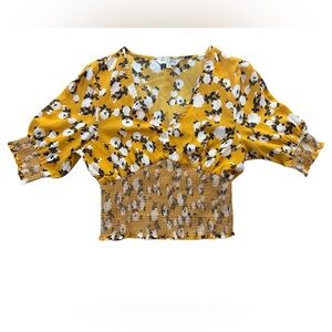 Brave Soul Yellow Floral Smocked Blouse